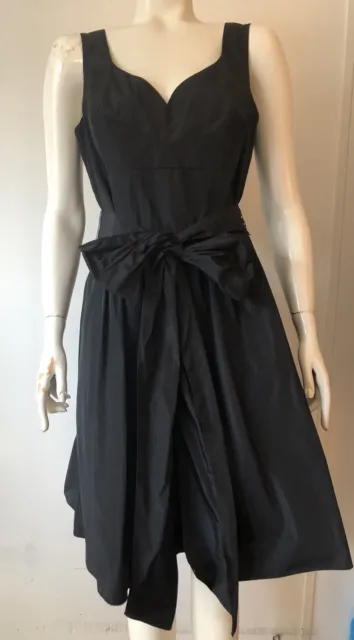 T Tahari New Womens 8 Matterhorn Black Dress Fit Flare Bow Waist Sweetheart