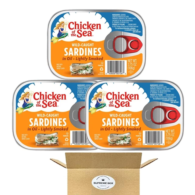 CHICKEN OF THE Sea Sardines in Oil, Lightly Smoked, 3.75Ounce Pack