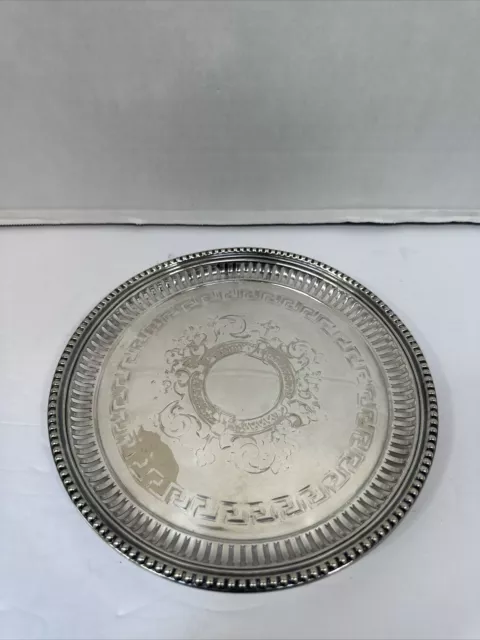 Antique 18th Century Sterling Silver Round Footed Etched Salver Tray 8.25”