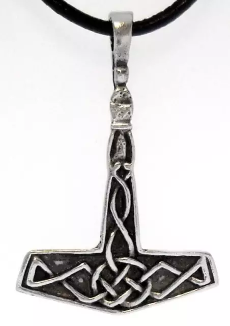 THOR THORS HAMMER NORSE Silver Pewter Pendant Leather