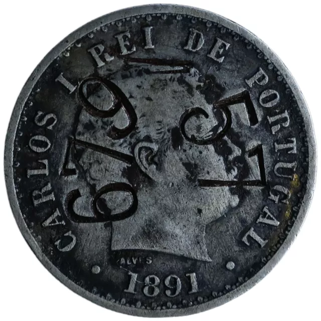 1891 Portugal 500 Reis Moneda De Plata Rey Carlos I Regla Clave Sello Fecha Marca Z274