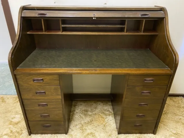 vintage wooden roll top desk