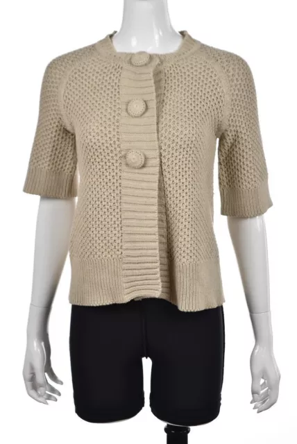 Barneys NY Womens Sweater Size S Beige Cardigan 3/4 Sleeve Cotton Top