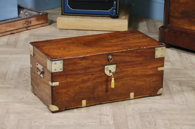 Victorian Military Camphor Wood Campaign Chest Travel Trunk Blanket Box With Key