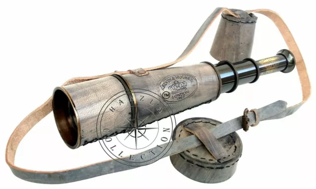 18" Maritime Antique Finish Brass Nautical Spyglass Telescope Leather Cap Belt