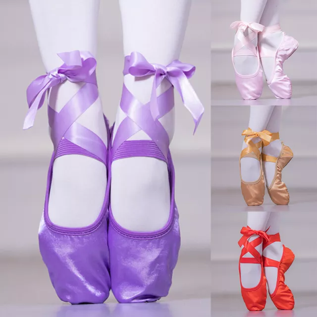 Women Adult Split Ribbon Sole Ballet Shoe Dance Shoes Pointe Slippers Breathable