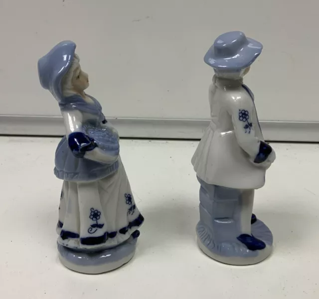 Vintage Man & Lady Figurine Ornament Blue & White Gilded Porcelain 2