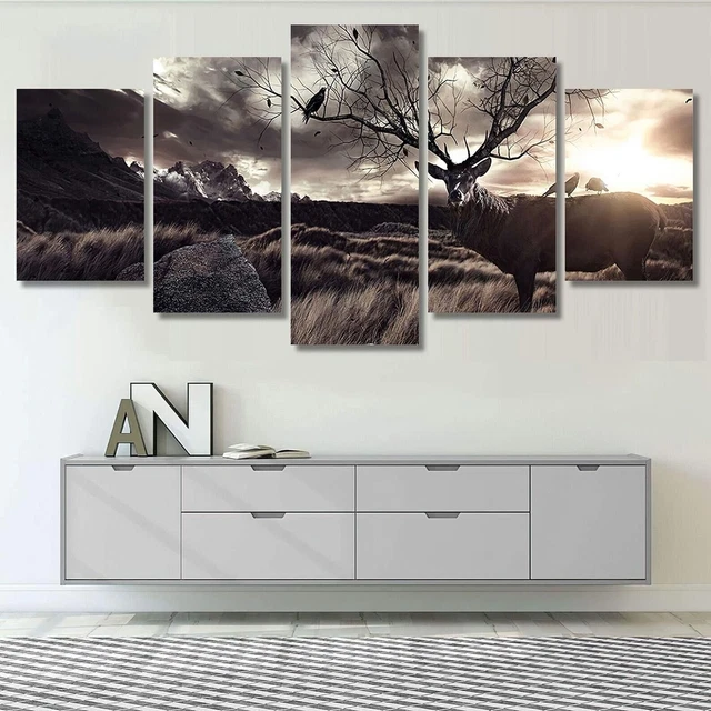 Deer Buck Antler Tree Wildlife 5 Pieces Canvas Print Picture HOME DECOR Wall Art
