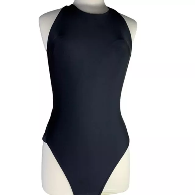 LA Hearts Black One Piece Swimsuit with Mesh Side Panels Size Large