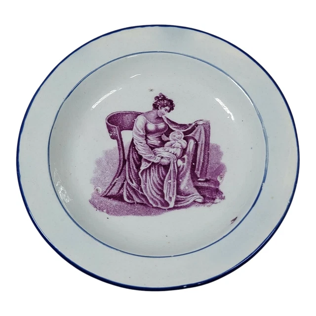 Antique Porcelain  Dish English Early 19th. Century Mother Swaddling Child 1800s