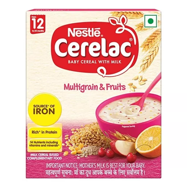 Nestlé Cerelac Baby Cereal with Milk, Multigrain & Fruits 12 Months 10.5 Oz BIB