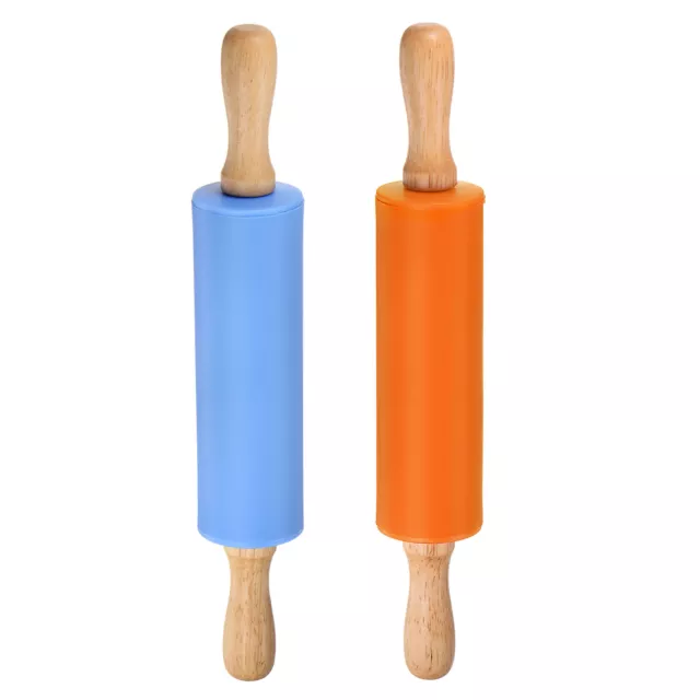 Silicone Rolling Pins for Baking Wood Handle 31cm x 4.2cm Blue & Orange