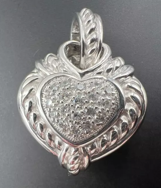 Judith Ripka Sterling Silver 925 Diamonique Cable Heart Enhancer Pendant