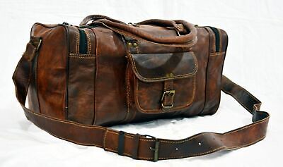 Handmade Men's Leather Vintage Duffle Luggage Weekender Gym Carry on Travel Bag