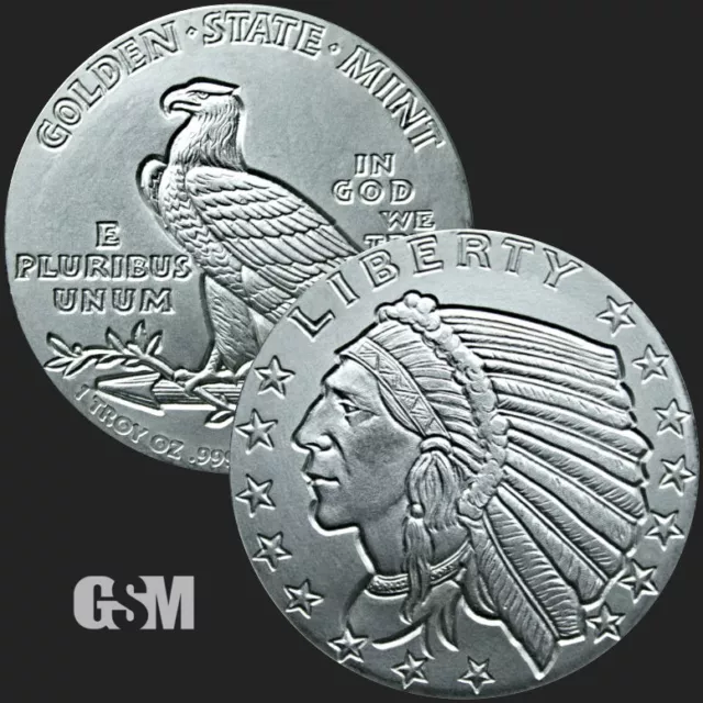 1 - 1 oz .999 Fine Silver Round - Incuse Indian Design - BU - New - IN Stock