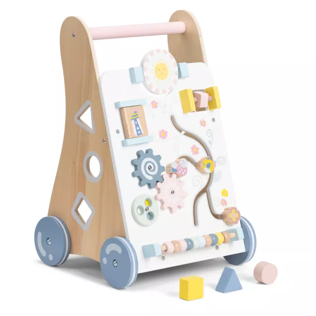 Andador de madera para bebé correpasillos con juguetes y actividades +12 meses