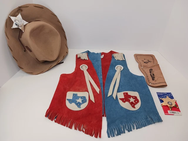 Vintage Lot Western Vest L 10/12 Child Texas Cowboy Cowgirl Leather Suede Fringe