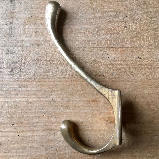 Antique Brass Double Coat Hook Victorian Original Reclaimed Vintage Old c.1900’s