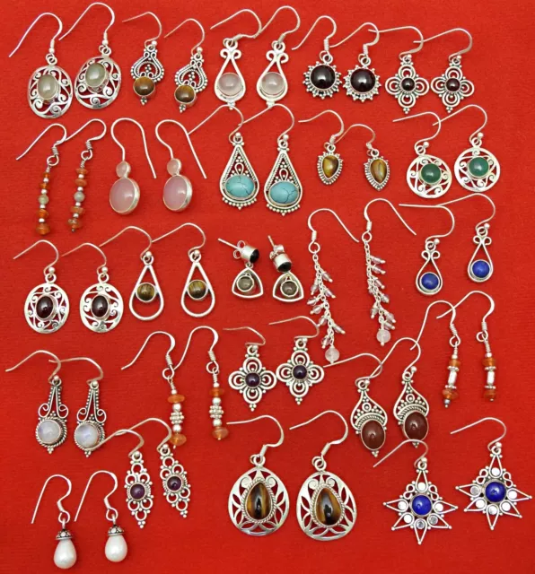 Mix Verschiedene Edelsteine 925 Silber Grob Hippie Ohrringe Großhandel Posten