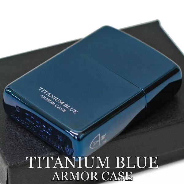 Zippo Armor Case Titanium Blue Side Logo Oil Lighter Etching Brass Japan New