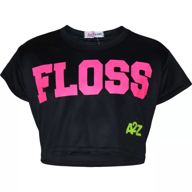 Kids Girls Crop Top Designer Floss Black Stylish Fashion T Shirt Tops 5-13 Years