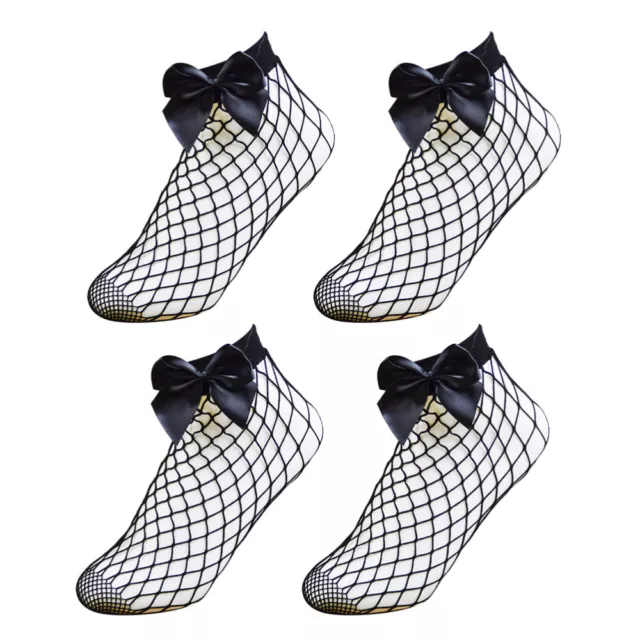 2 Pairs Mesh Ankle Socks Fishnet Fashion Spring Miss Bow Tie