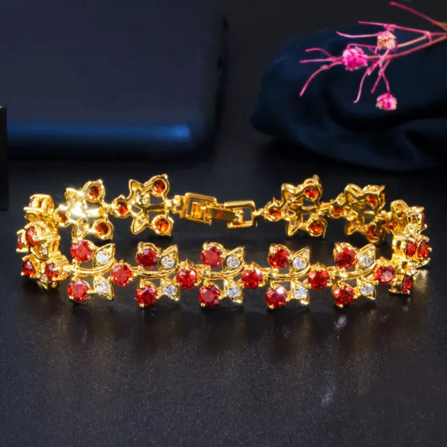 Luxus Designer Blatt Runden Rot CZ Armband Armreif für Bräute Hochzeit Bankett