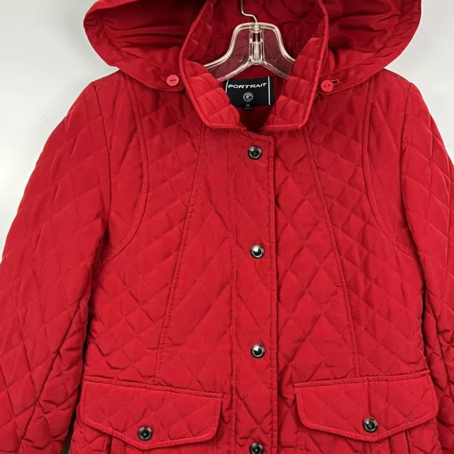 Portrait womens coat SP Puffer Quilted jacket hooded button front pockets red 2