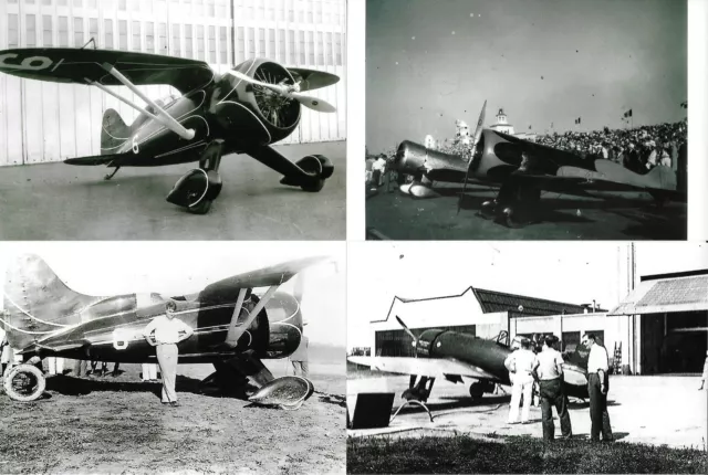 LOT OF 4 - VINTAGE BLACK & WHITE AIR RACING PHOTOGRAPHS: Hall's Bulldog Racer ++