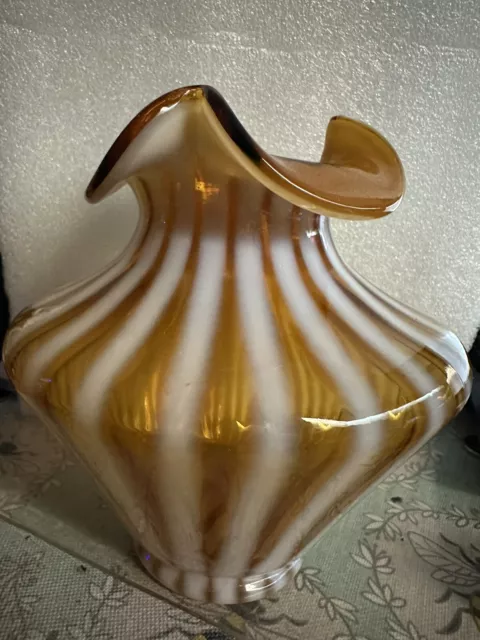 Fenton Glass Cameo Opalescent Spiral Optic Vase 6"Tall