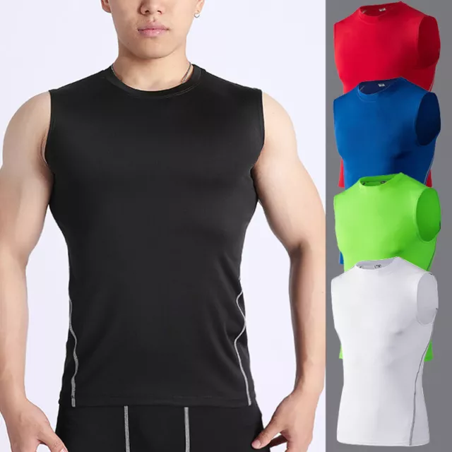 Maglia Compressione Uomo Base Strato Canotta Gilet SPORTS Palestra senza Maniche