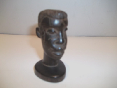 Vintage African Hand Carved Ebony Wood Tribal Warrior Sculpture Head Bust 3.25"