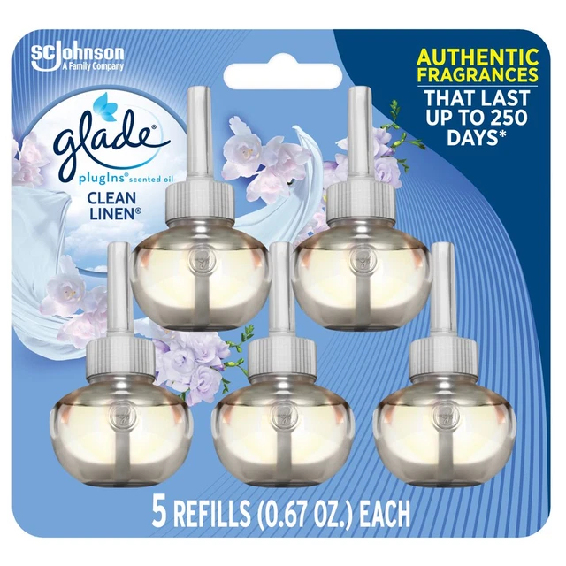 Glade Plugins Refill 5 Ct, Clean Linen, 3.35 FL. Oz. Total, Scented Oil Air Fres