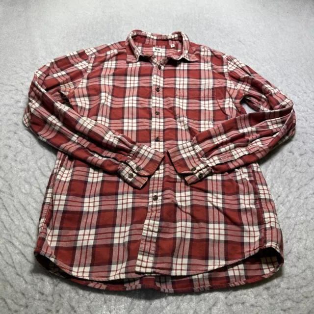 Uniqlo Button Shirt Mens Medium M Red Plaid Collared Long Sleeve Flannel