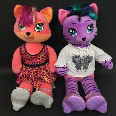 Build-A-Bear -Honey Girls-Misha & Teegan + Clothes-Pink Fox & Purple Tiger Plush