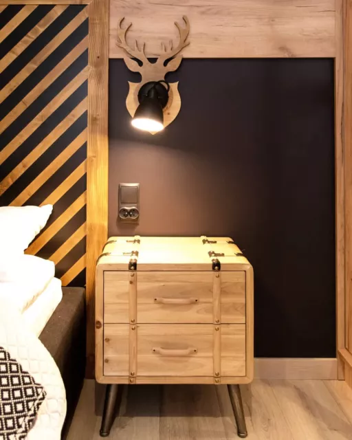 2 Drawer Curved Bedside Table Solid Mango Wood Oak Scandi Handmade Furniture