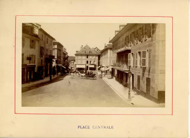 France, Aix-les-Bains, Place Centrale  Vintage albumen print. Tirage albuminé