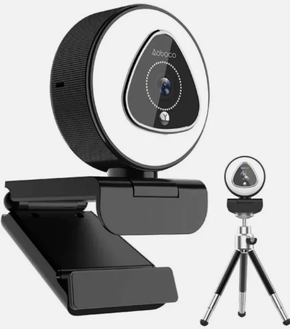 60FPS Streaming Webcam with Adjustable Ring Light, Jelly Comb Auto-Focus HD  60FPS, 1080P Web Camera