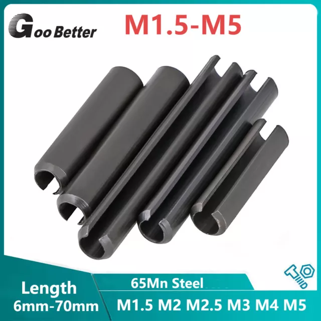 M1.5 M2 M2.5 M3 M4 M5 Slotted Spring Tension Pins Sellock Roll Pins 65Mn Black