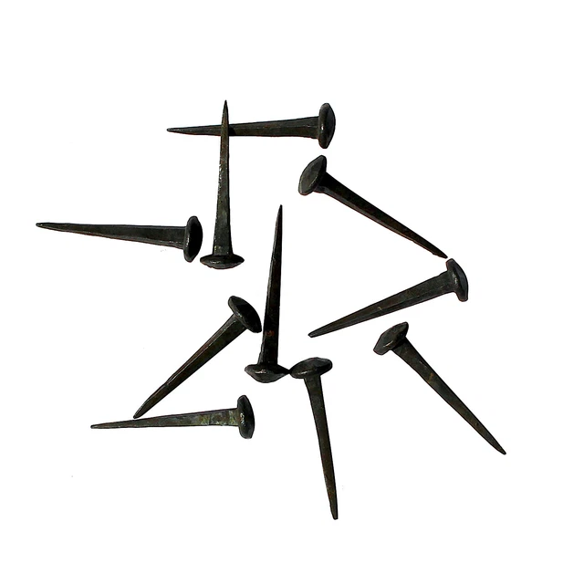 Set of 10 Nails Long Handmade Wrought Iron Hammered Top Wax Coated TINY .5 Inch 2