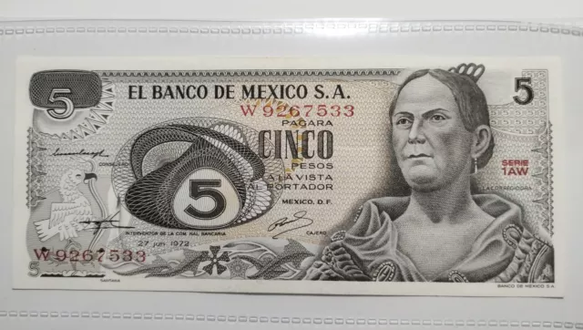 Banconote Mondiali MEXICO MESSICO 5 PESOS 1972 FDS UNC