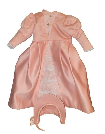 Poupee ancienne : Robe et chapeau de poupée JUMEAU en tissus couleur saumon