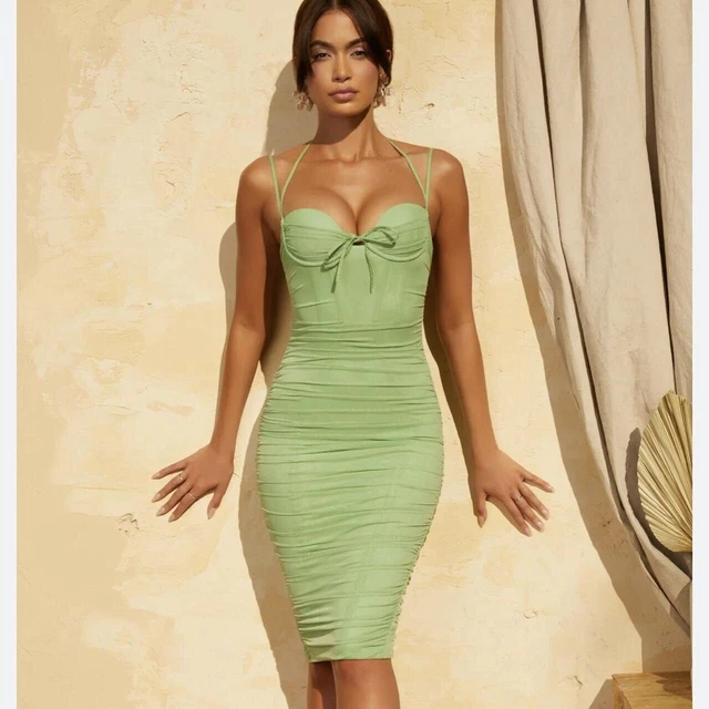 OH POLLY MESH Rushed Corset Midi Dress Green Karelma Uk 4 BNWT Stretch RRP  58 25.00 - PicClick UK