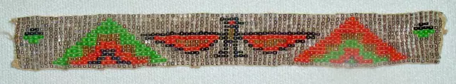 Antique Native American Glass TRADE BEADS SASH BAND *EAGLE & MOUNTAINS++   *7.5"
