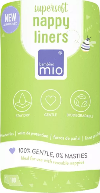 100 Super Soft Nappy Liners Reusable Bambino Mio Biodegradable PLASTIC FREE NEW