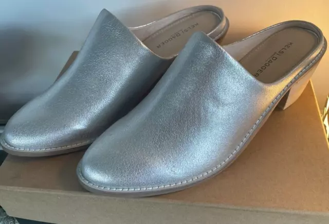 Nib Kelsi Dagger Brooklyn Silver Metallic Leather Ladies Mule Heels  Shoes 9.5