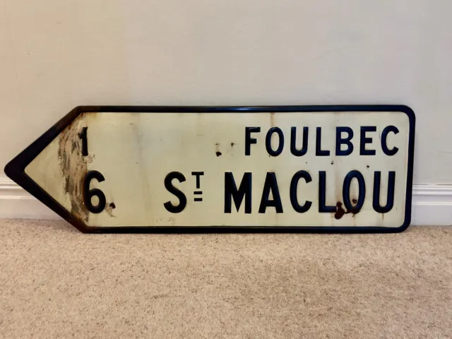 Vintage 1950s French enamel embossed road sign, 1.4m long, lovely Francophilia