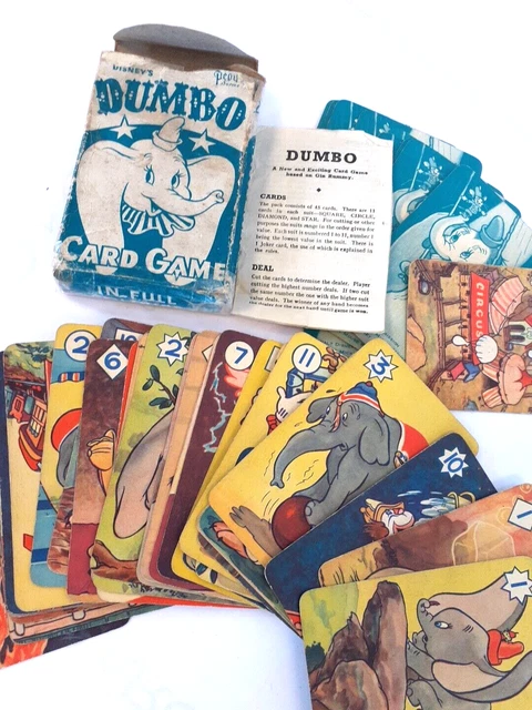 Disney Rummy Character PEPYS 1937 WALT Disney Dumbo full colour playing cards Rummy game ...