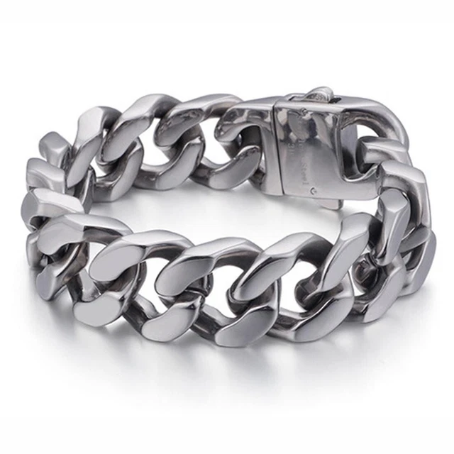 Ahappy Men's 24mm Wide Curb Chain Bracelet - 21.5cm (8.46"), 316L Stainless Steel In Gold Or Silver - View #4