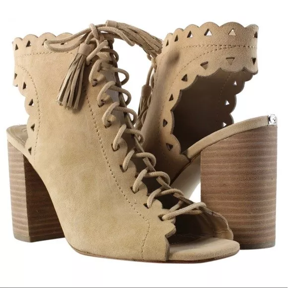 GUESS GWONILA BEIGE Suede Leather Lace Up Peep Toe Sandal Ankle Booties ...
